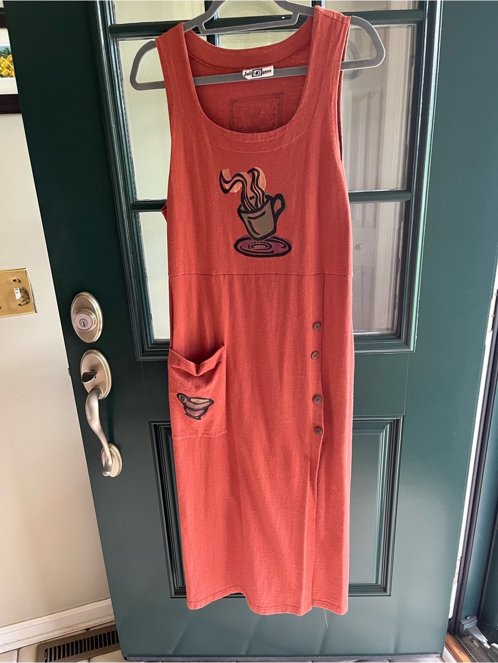 Vintage 90’s Juli Anne Sleeveless Rust Midi “Art” Dress with Pocket